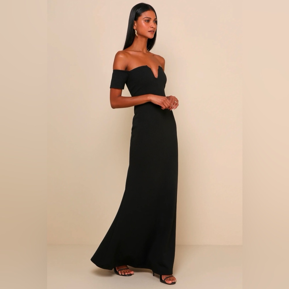 Lulu's Lynne Black Off-the-Shoulder Maxi Dress Formal Black Tie Size Small